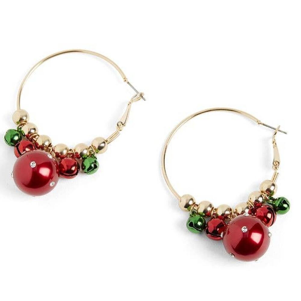 Holiday Jingle Bell Hoop Christmas Earrings